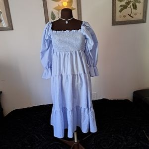 Blue gingham cottagecore midi dress